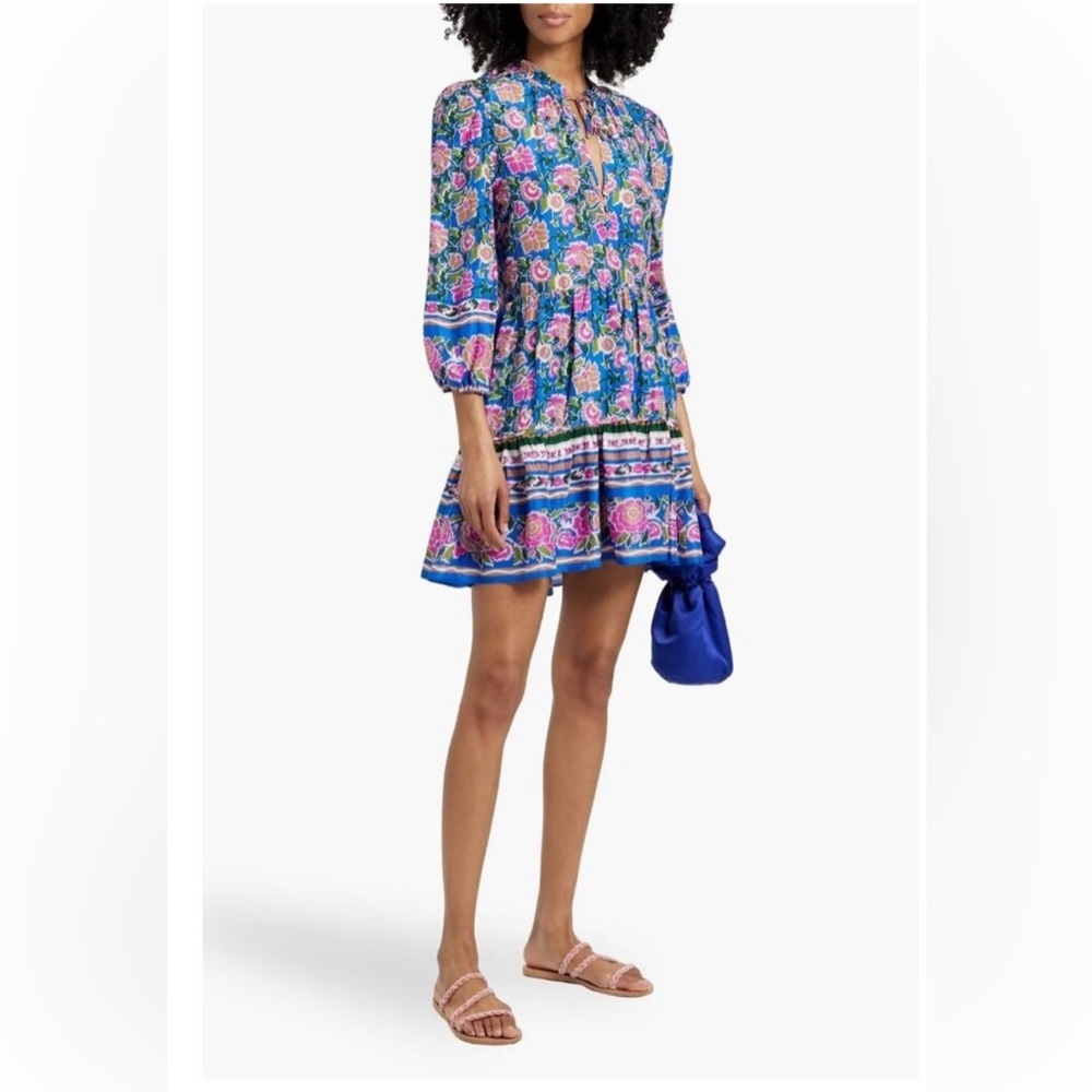 Veronica Beard Hawken Floral Silk Mini Dress Cobalt Blue Size 6